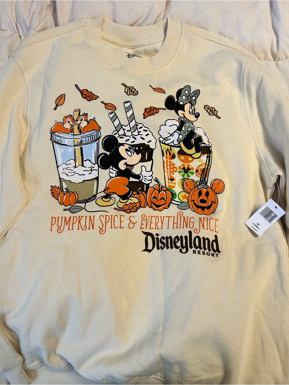 Disney Pumpkin Spice & Everything Nice Cream Sweatshirt NWT Orange, Black, Cream